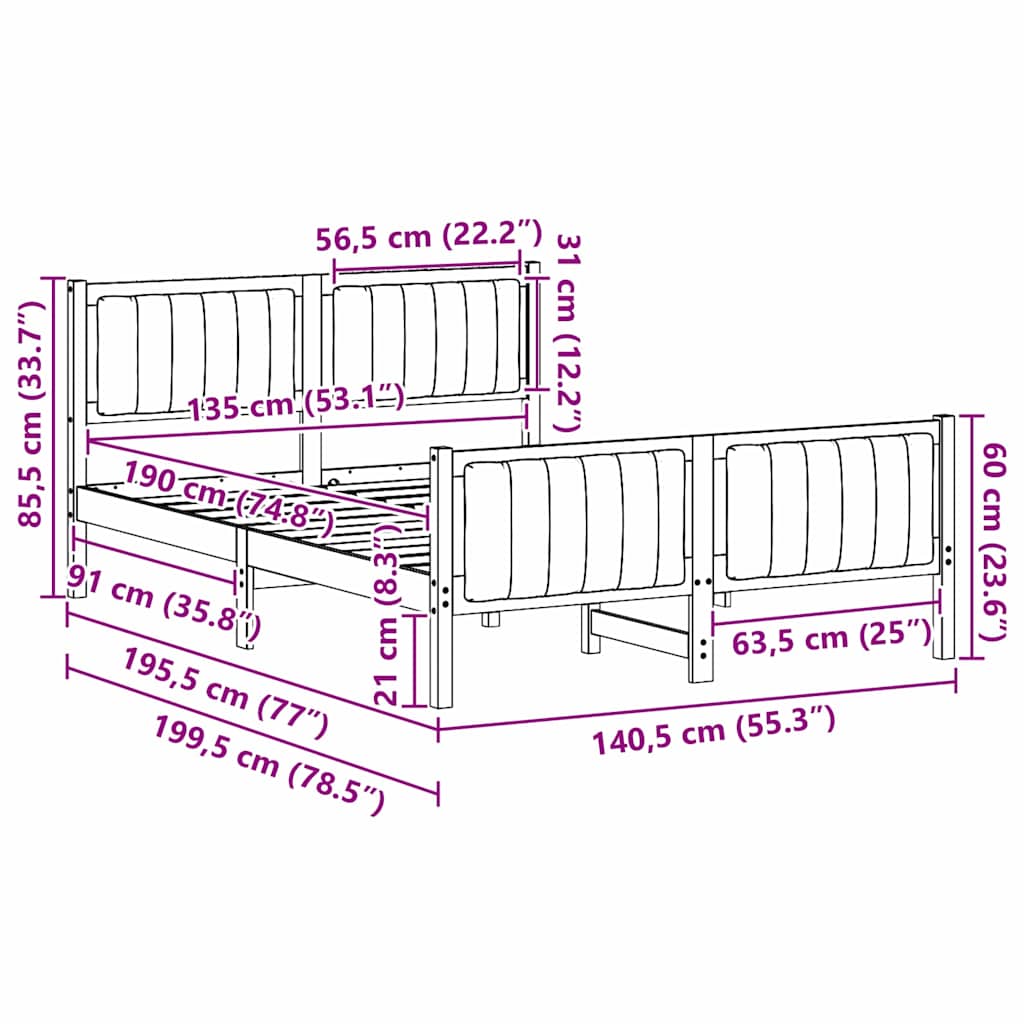 Rám Postele Hnědá A Taupe 135 X 190 Cm Masivní Borovicové Dřevo