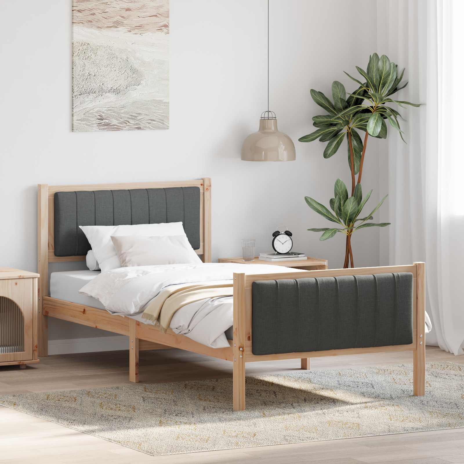 Rám Postele S Čelo Hnědá A Tmavě Šedá 90 X 200 Cm
