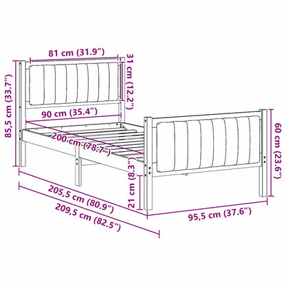 Rám Postele Hnědá A Taupe 90 X 200 Cm Masivní Borovicové Dřevo