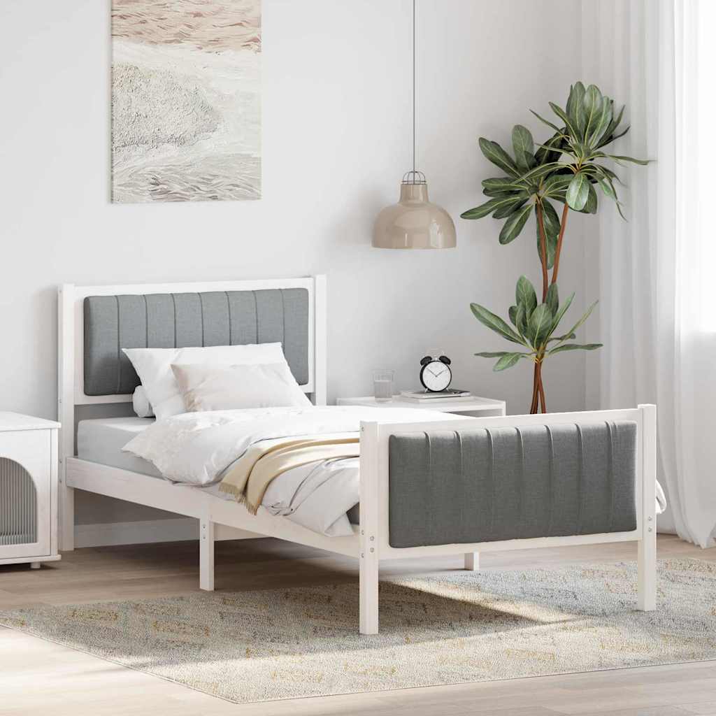 Rám Postele S Čelo Bílá A Světle Šedá 90 X 200 Cm