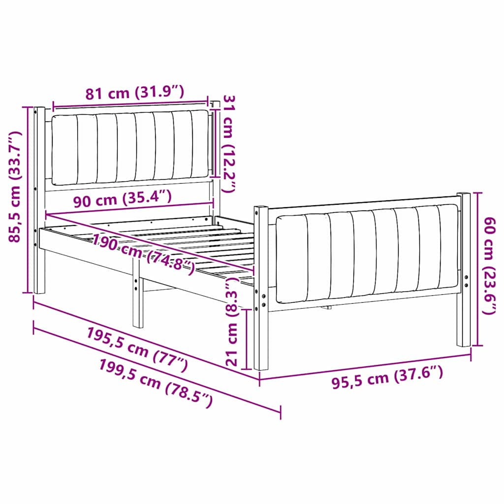 Rám Postele Hnědo-Černá 90 X 190 Cm Masivní Borovicové Dřevo