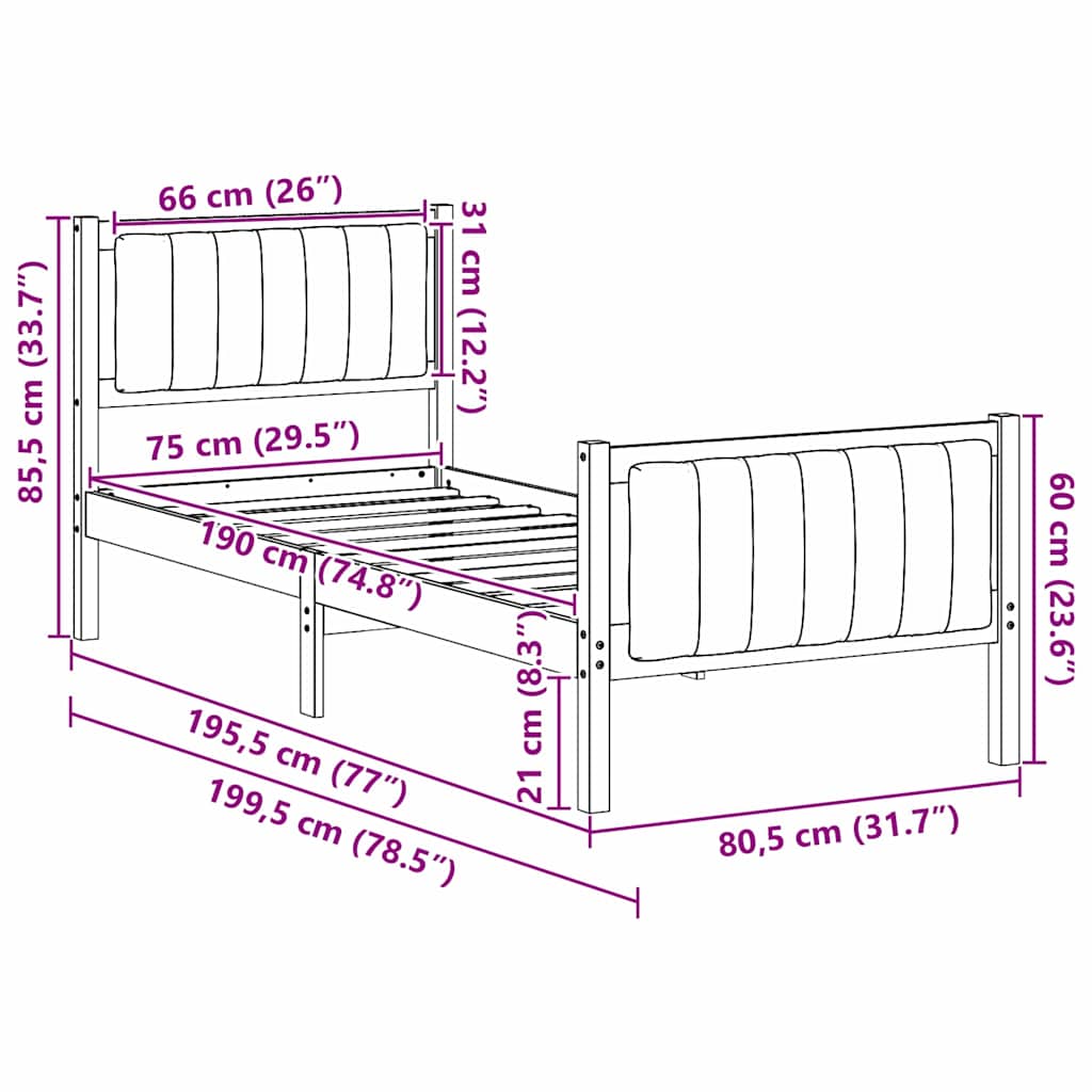 Rám Postele Hnědo-Černá 75 X 190 Cm Masivní Borovicové Dřevo