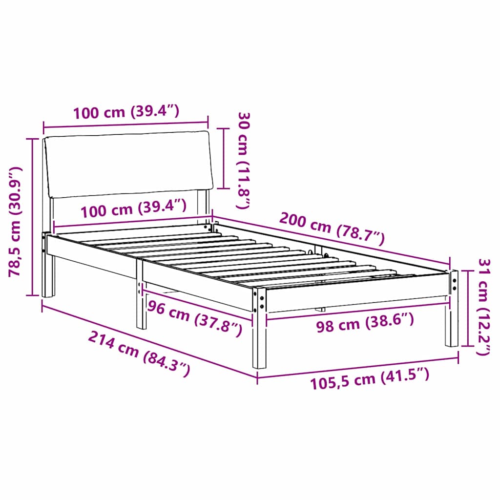 Rám Postele Hnědo-Černá 100 X 200 Cm Masivní Borovicové Dřevo