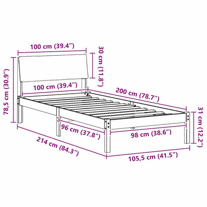 Rám Postele Hnědo-Černá 100 X 200 Cm Masivní Borovicové Dřevo