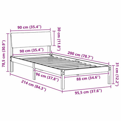 Rám Postele S Čelo Hnědá A Tmavě Šedá 90 X 200 Cm