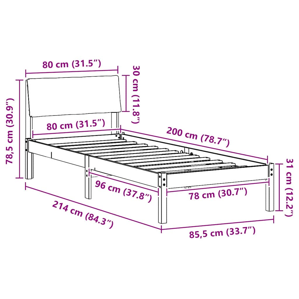 Rám Postele S Čelo Hnědá A Tmavě Šedá 80 X 200 Cm