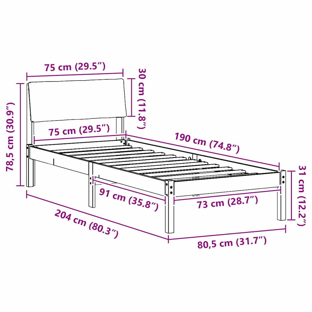 Rám Postele Hnědá A Taupe 75 X 190 Cm Masivní Borovicové Dřevo