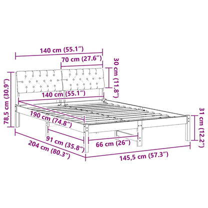 Rám Postele Hnědá A Taupe 140 X 190 Cm Masivní Borovicové Dřevo