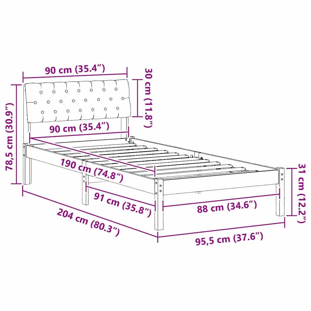 Rám Postele Hnědá A Taupe 90 X 190 Cm Masivní Borovicové Dřevo