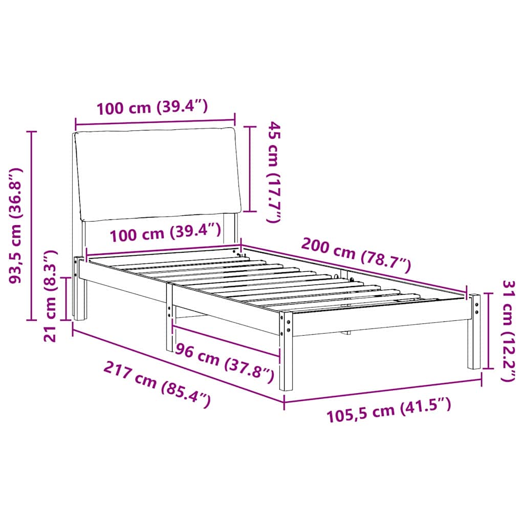 Rám Postele Hnědo-Černá 100 X 200 Cm Masivní Borovicové Dřevo