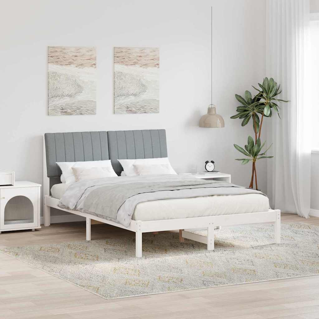 Rám Postele S Čelo Bílá 135 X 190 Cm Masivní Borové Dřevo