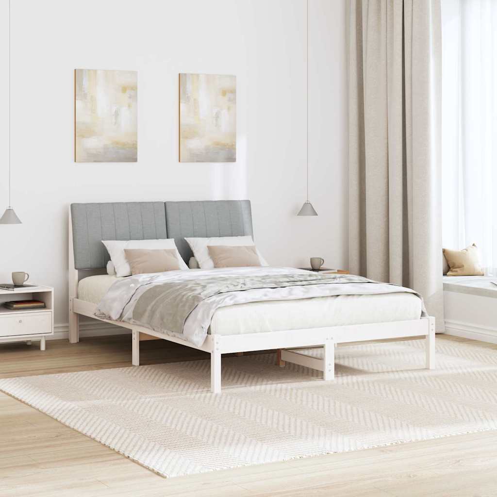 Rám Postele S Čelo Bílá 135 X 190 Cm Masivní Borové Dřevo