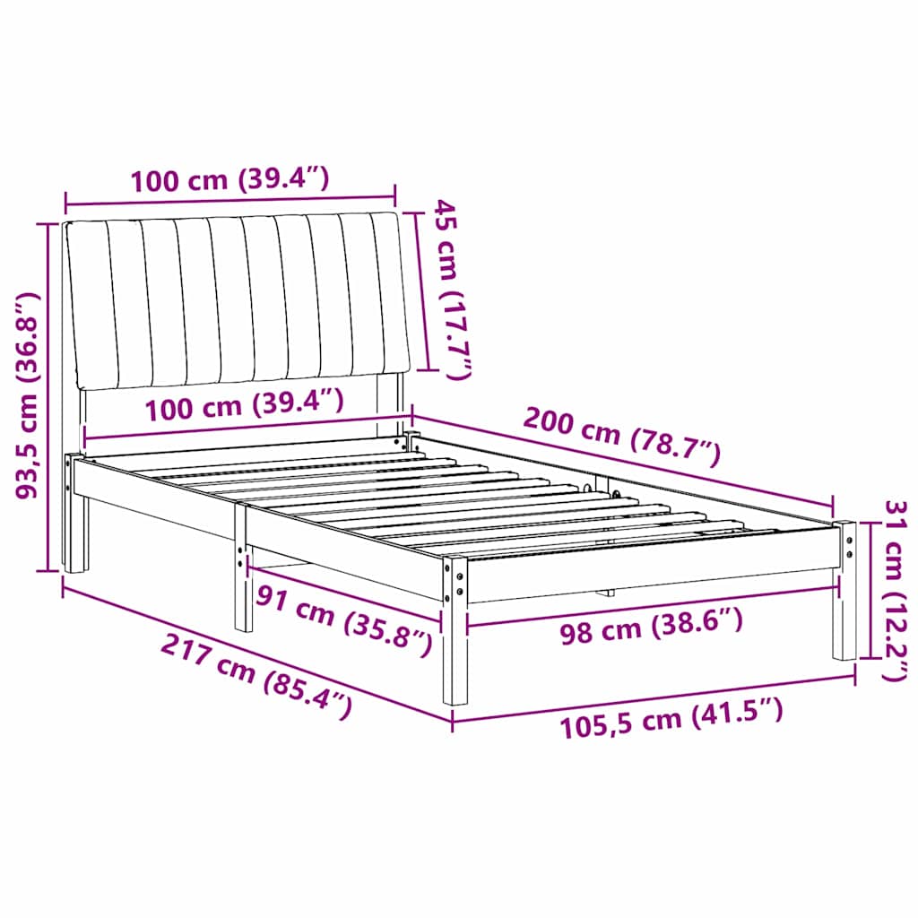 Rám Postele S Čelo Hnědá 100 X 200 Cm Masivní Borové Dřevo