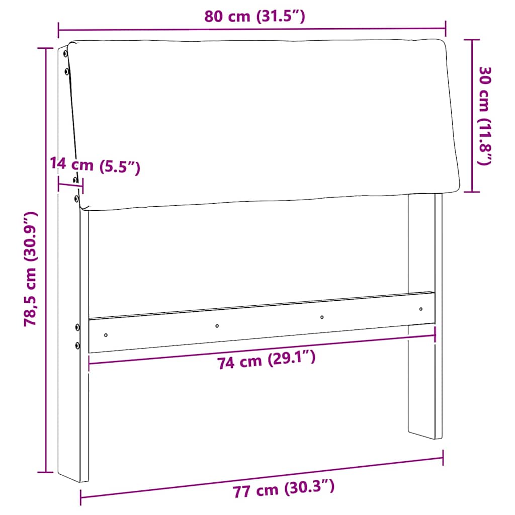 Čalouněné Čelo Postele Černá 80 Cm Masivní Borové Dřevo