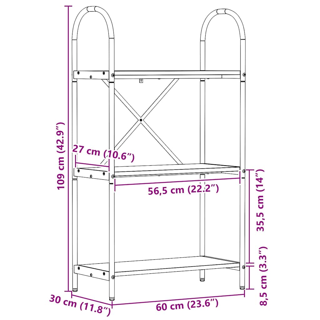 Knihovna 3 Úrovní 60 X 30 X 109 Cm Kompozitní Dřevo Staré Dřevo