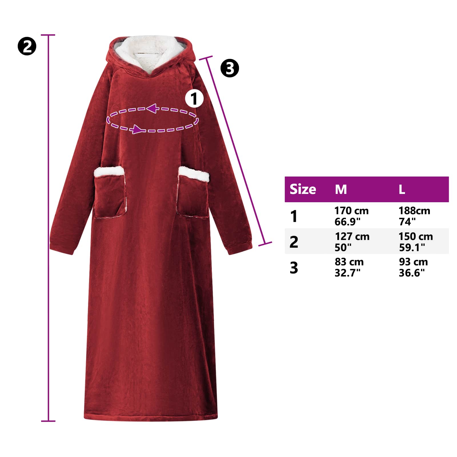 Mikina S Kapucí Bordeaux Červená 130 X 82 Cm Fleece A Flanel