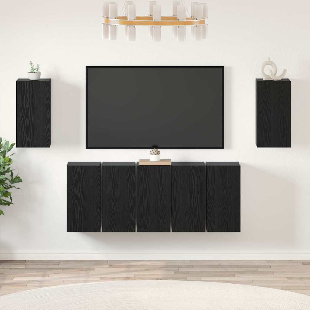Sestava Tv Skříněk 7 Ks Černý Dub Kompozitní Dřevo