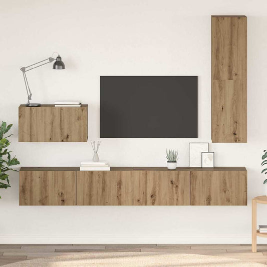 Nástěnná Skříň Na Tv 4 Ks Artisanový Dub Kompozitní Dřevo