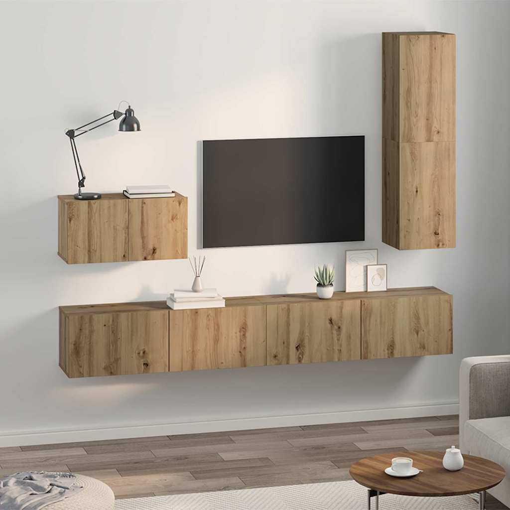 Nástěnná Skříň Na Tv 4 Ks Artisanový Dub Kompozitní Dřevo