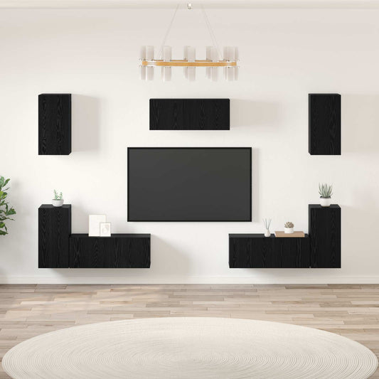 Sestava Tv Skříněk 7 Ks Černý Dub Kompozitní Dřevo