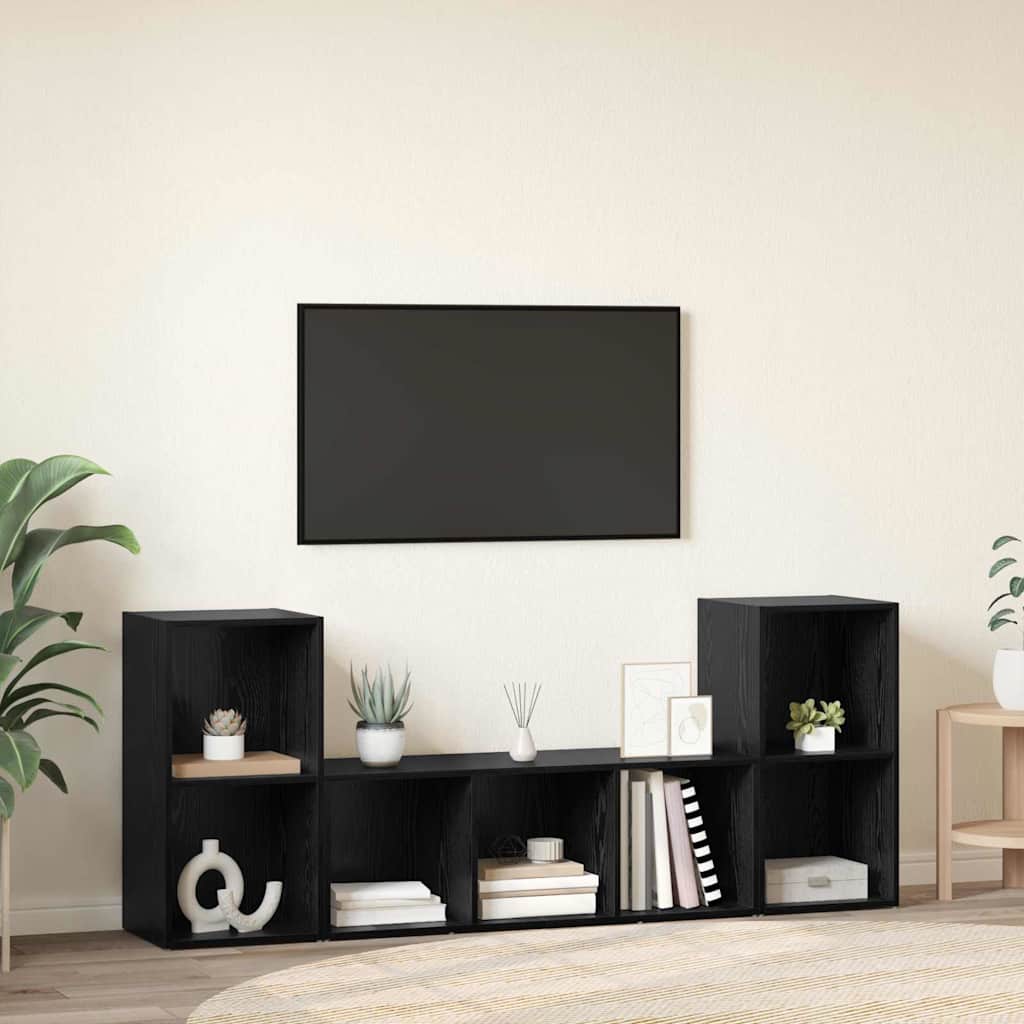 Sestava Tv Skříněk 3 Ks Černá Kompozitní Dřevo