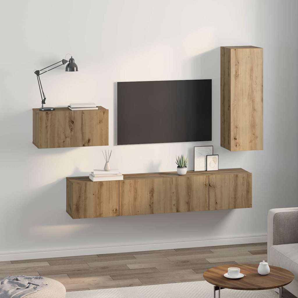 Sestava Tv Skříněk 4 Ks Artisanový Dub Kompozitní Dřevo