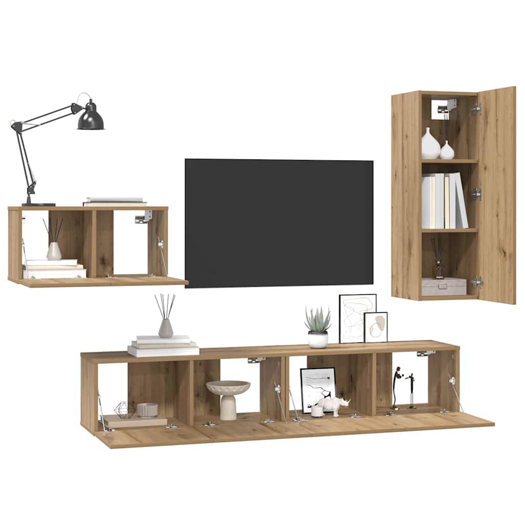 Sestava Tv Skříněk 4 Ks Artisanový Dub Kompozitní Dřevo