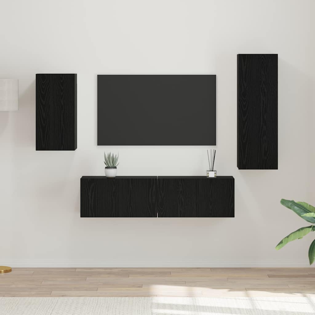 Sestava Tv Skříněk 4 Ks Černý Dub Kompozitní Dřevo
