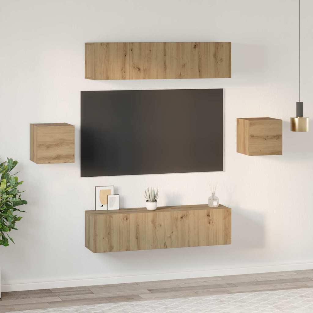 Sestava Tv Skříněk 6 Ks Artisanový Dub Kompozitní Dřevo