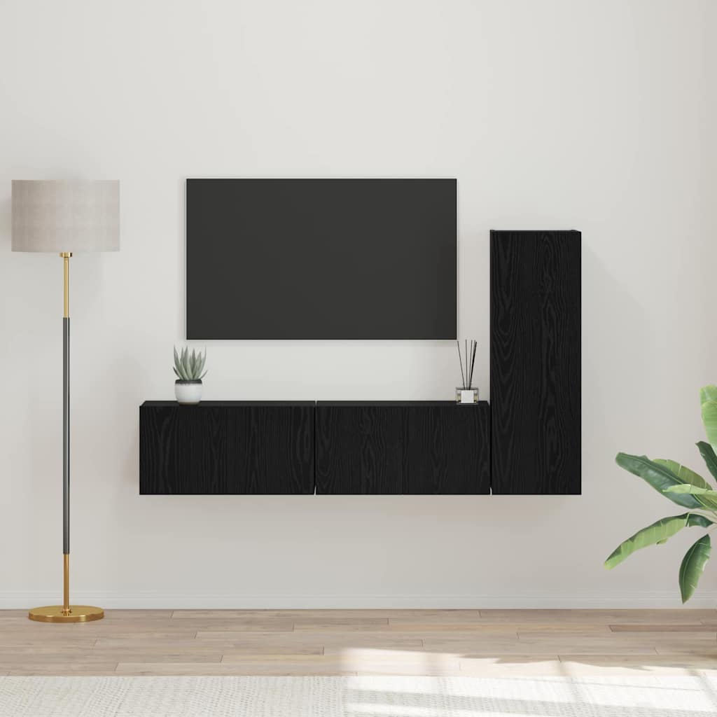 Sestava Tv Skříněk 3 Ks Černý Dub Kompozitní Dřevo