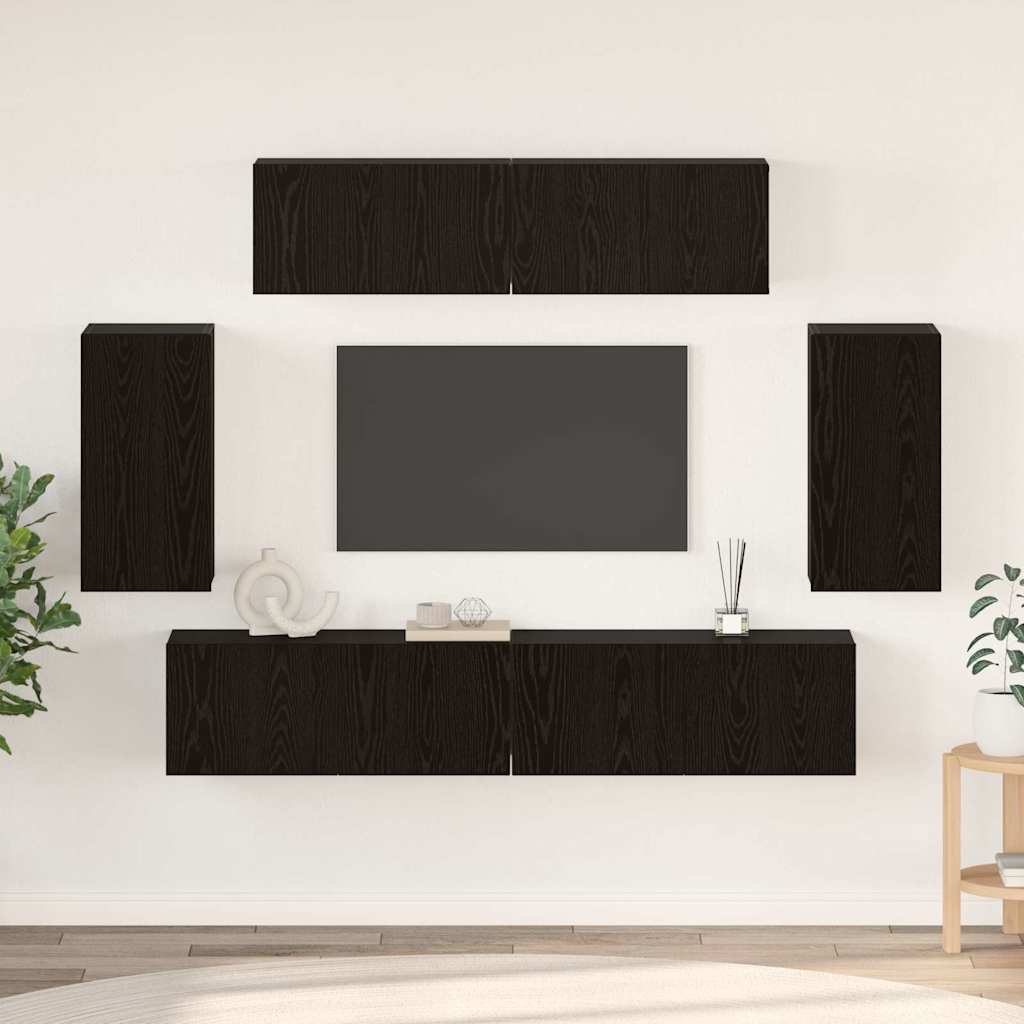 Sestava Tv Skříněk 6 Ks Černý Dub Kompozitní Dřevo