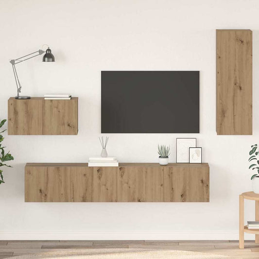 Nástěnná Skříň Na Tv 4 Ks Artisanový Dub Kompozitní Dřevo