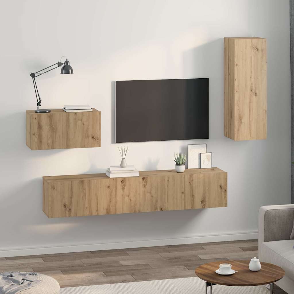 Nástěnná Skříň Na Tv 4 Ks Artisanový Dub Kompozitní Dřevo