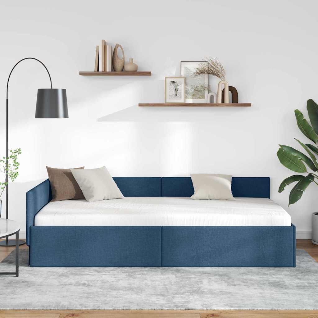 Rohový Rám Postele Modrá 90 Cm X 200 Cm Textil