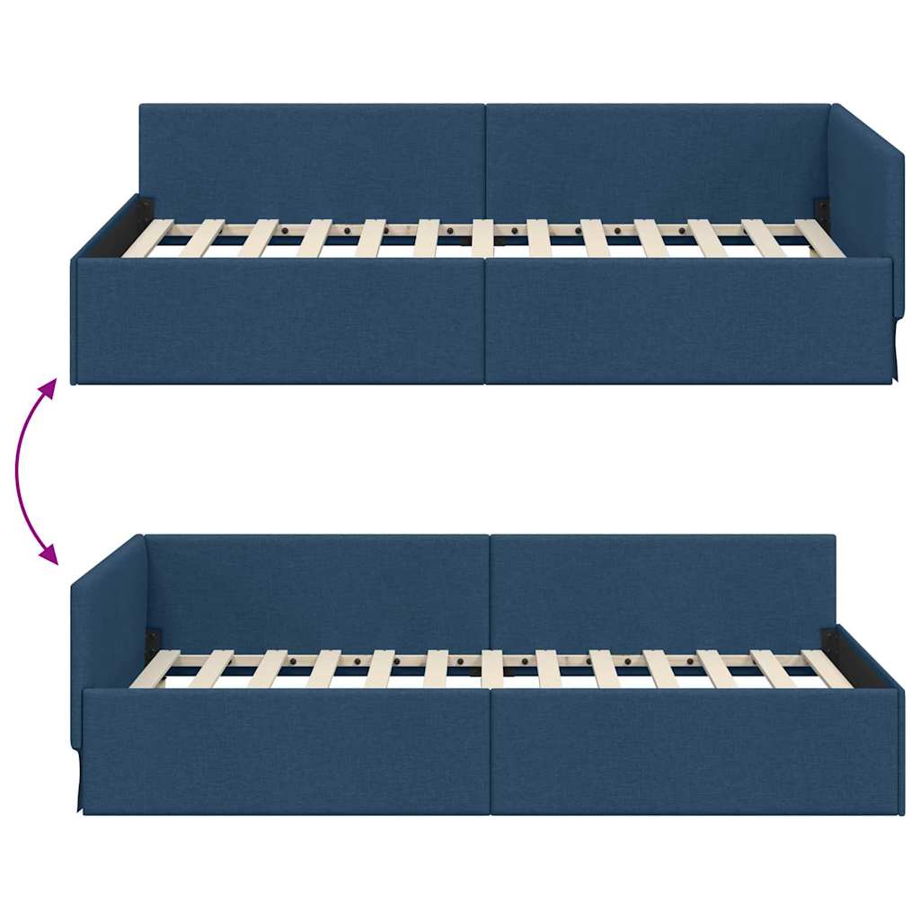 Rohový Rám Postele Modrá 90 Cm X 200 Cm Textil