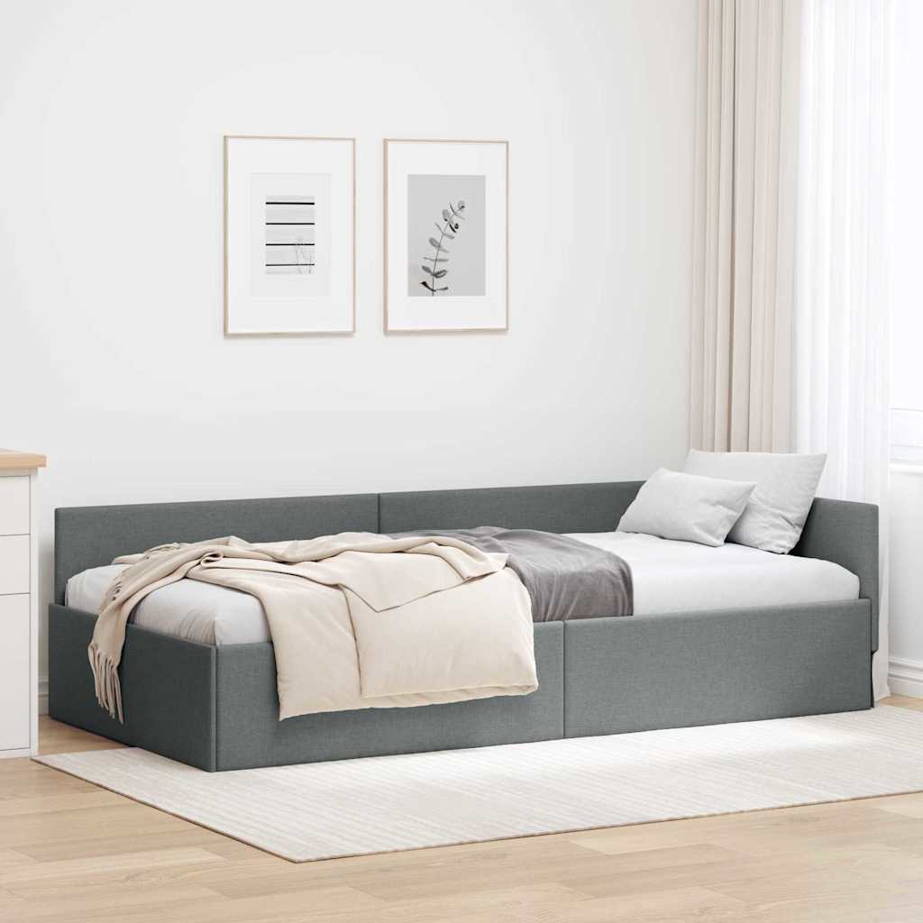 Rohový Rám Postele Tmavě Šedá 100 X 203 Cm Textil