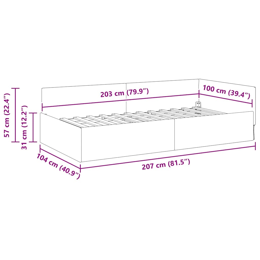 Rohový Rám Postele Tmavě Šedá 100 X 203 Cm Textil