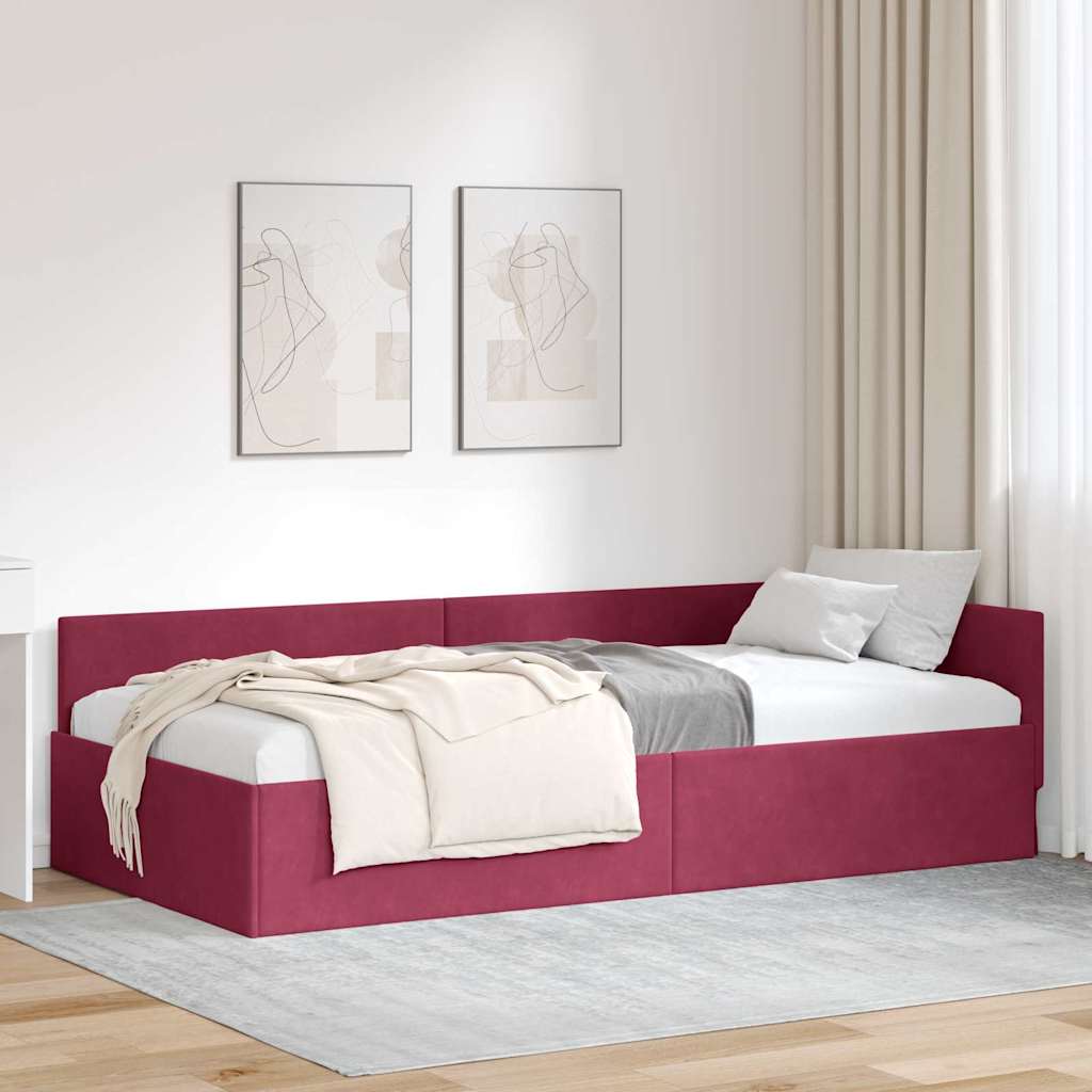 Rohový Rám Postele S Čelo Víno Červené 80 Cm X 200 Cm Samet