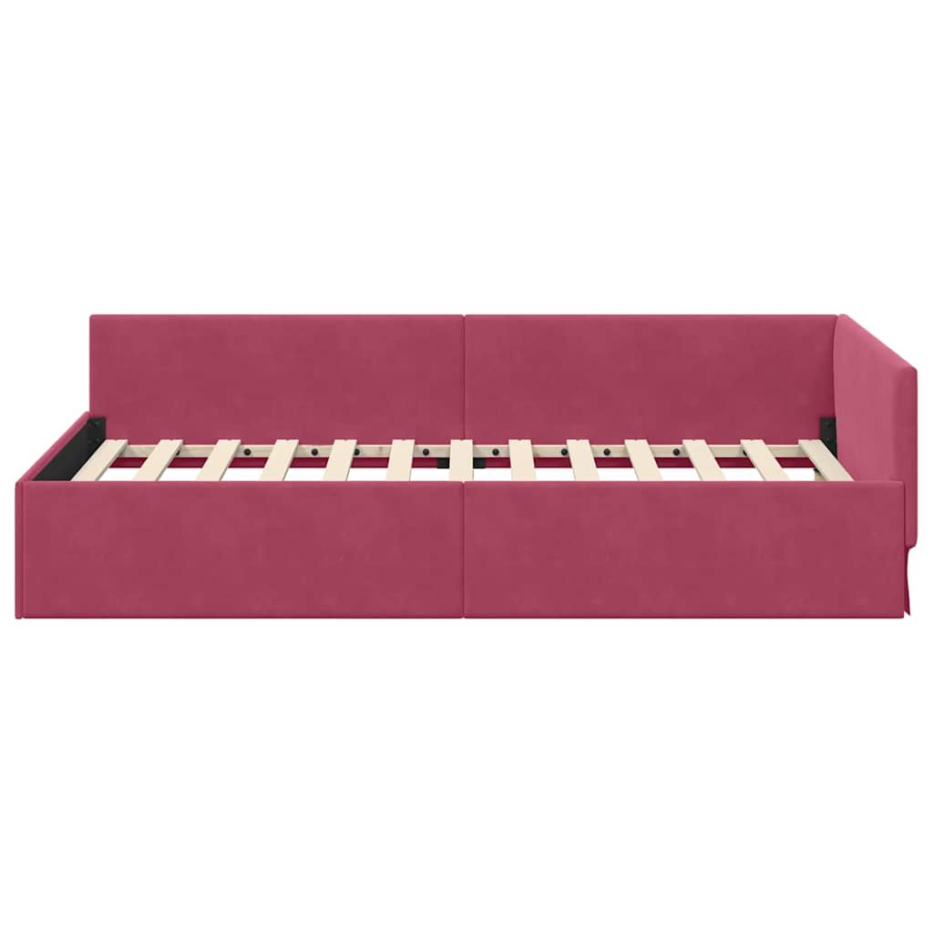 Rohový Rám Postele S Čelo Víno Červené 90 Cm X 190 Cm Samet