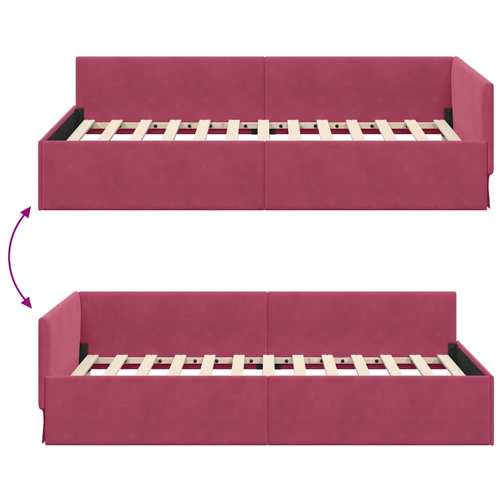 Rohový Rám Postele S Čelo Víno Červené 90 Cm X 200 Cm Samet