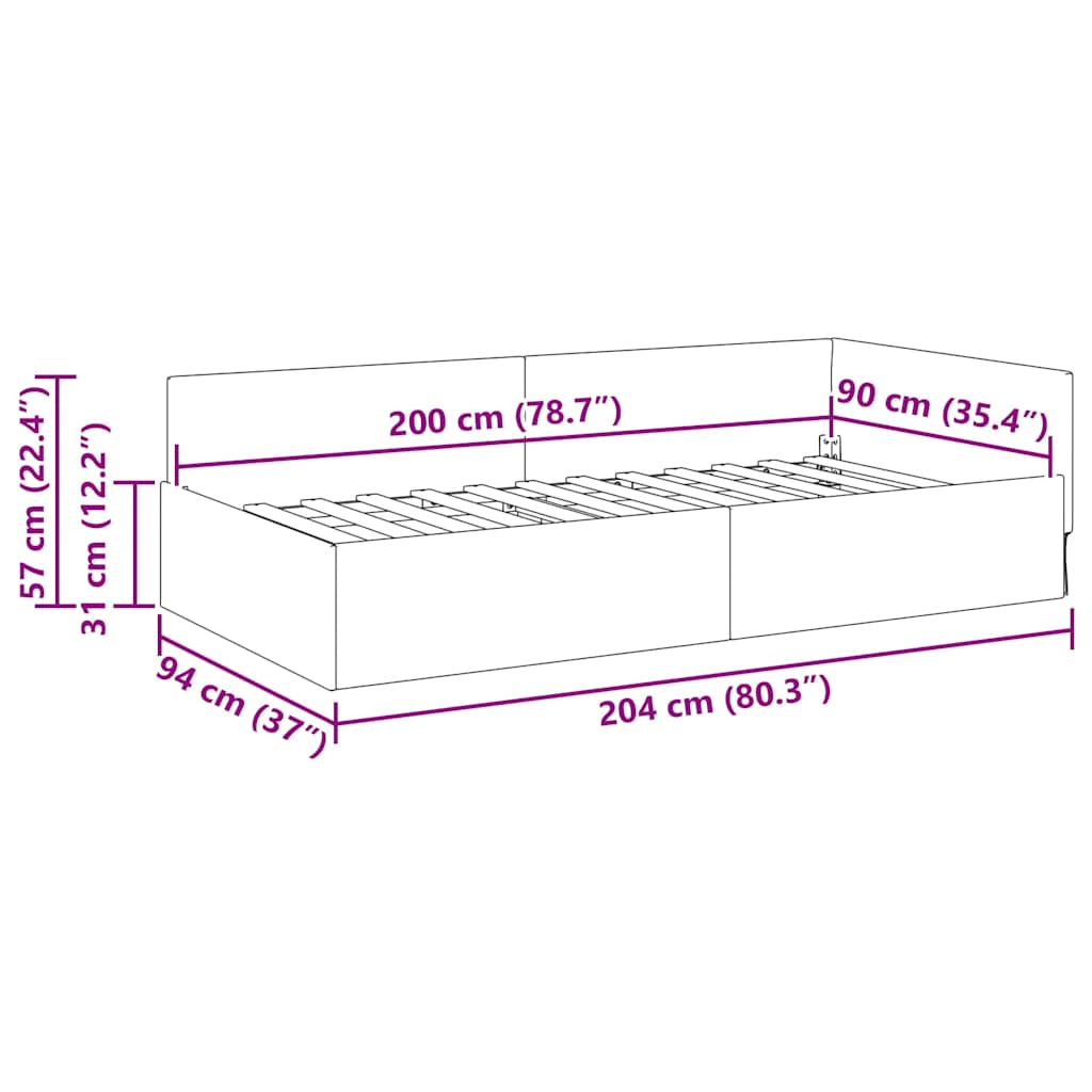 Rohový Rám Postele S Čelo 90 Cm X 200 Cm Samet