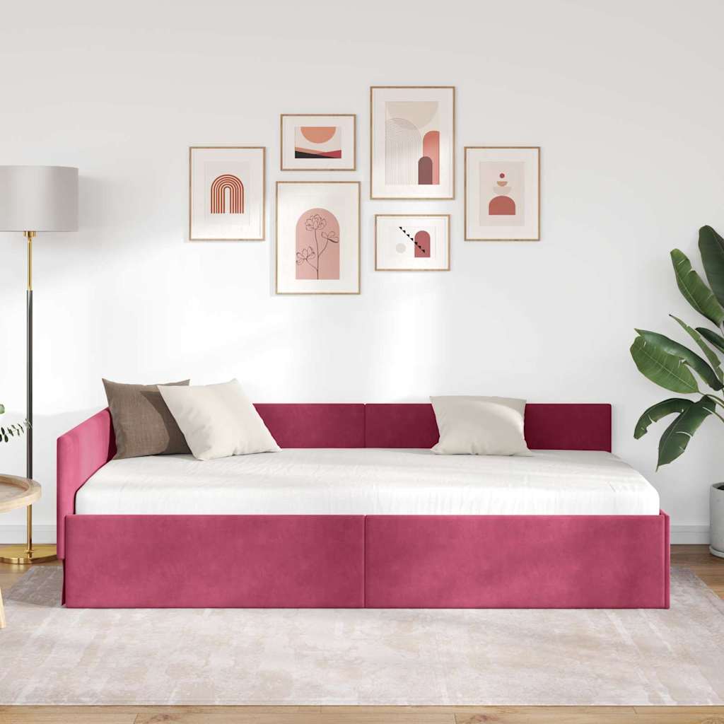 Rohový Rám Postele S Čelo Víno Červené 100 Cm X 200 Cm Samet