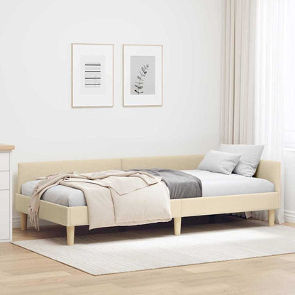 Rohový Rám Postele Krémová 100 X 200 Cm Textil