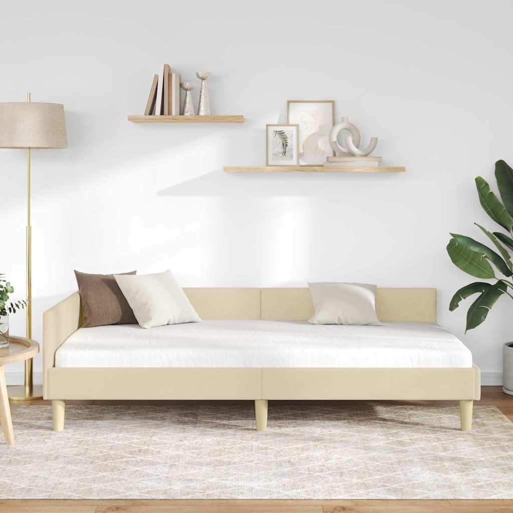 Rohový Rám Postele Krémová 100 X 200 Cm Textil