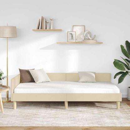 Rohový Rám Postele Krémová 100 X 200 Cm Textil