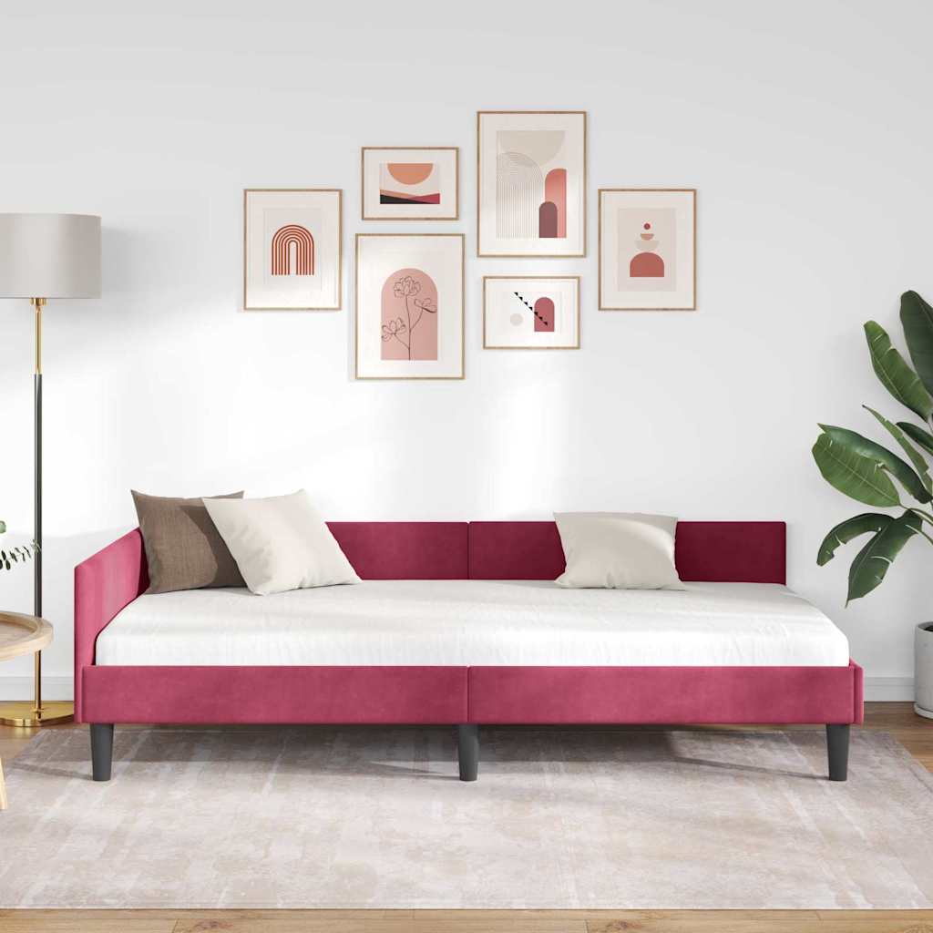 Rohový Rám Postele S Čelo Víno Červené 90 Cm X 190 Cm Samet