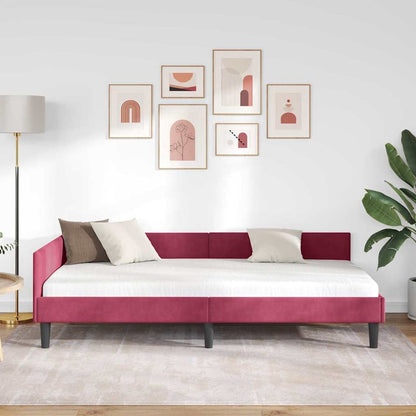 Rohový Rám Postele S Čelo Víno Červené 90 Cm X 190 Cm Samet