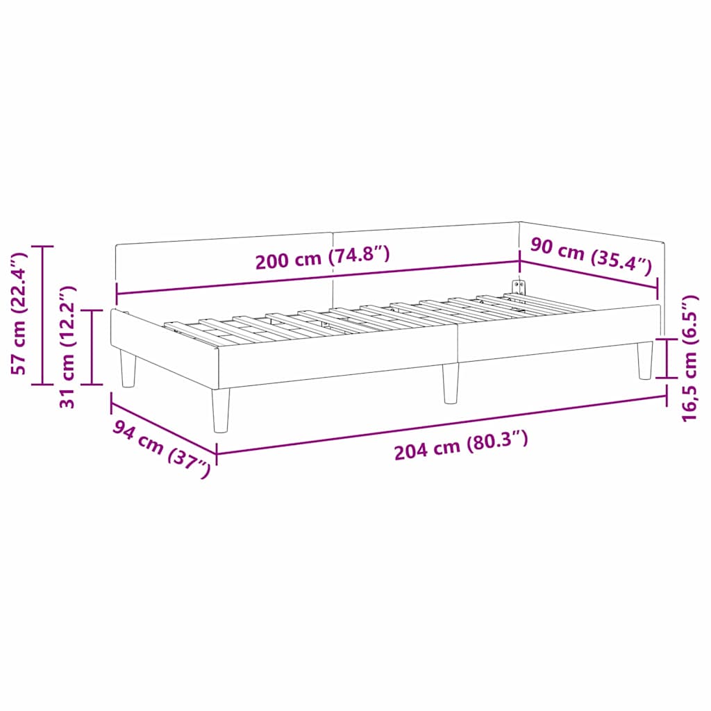 Rohový Rám Postele S Čelo 90 Cm X 200 Cm Samet
