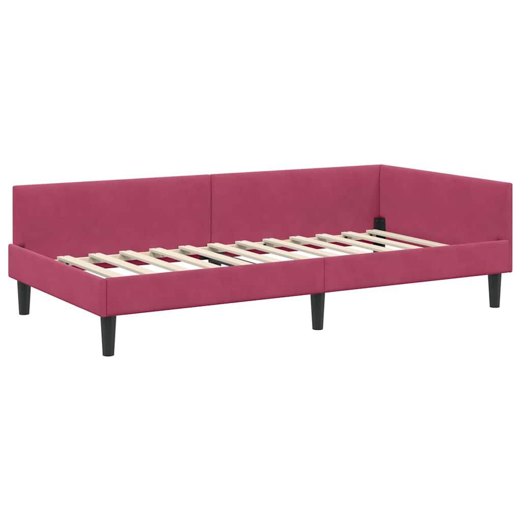 Rohový Rám Postele S Čelo Víno Červené 90 Cm X 200 Cm Samet