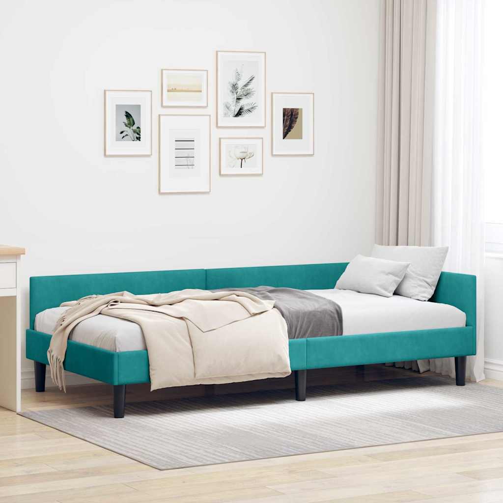 Rohový Rám Postele S Čelo Tyrkysová 90 Cm X 200 Cm Samet